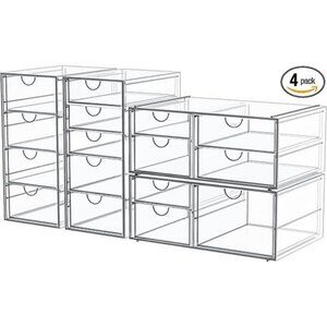 Makeup Organizer Storage with 16 Drawers, 4 Pcs Desktop Office Supplies